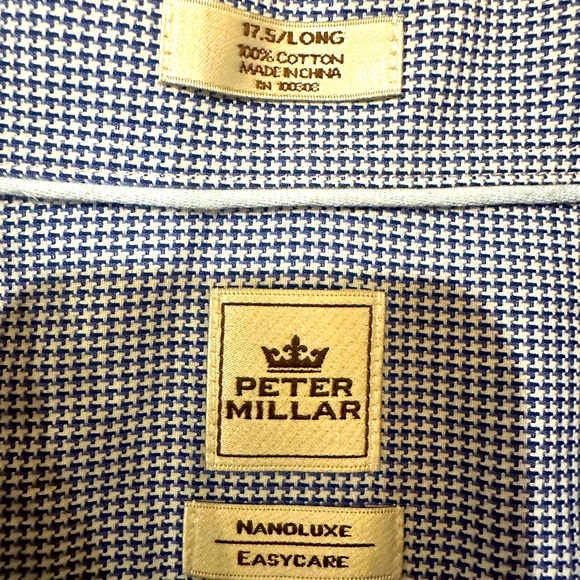 PETER MILLAR BLUE & WHITE LONG SLEEVE BUTTON UP COTTON SHIRT SIZE 17.5 LONG - Picture 7 of 7